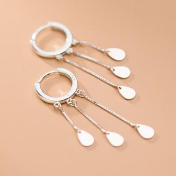 Jewelry - NEW 925 STERLING SILVER TASSEL DROP HOOP EARRINGS